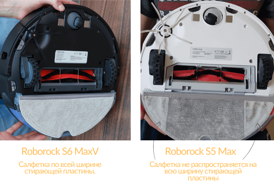 Салфетка Roborock S6 MaxV простирается по всей ширине пластины.